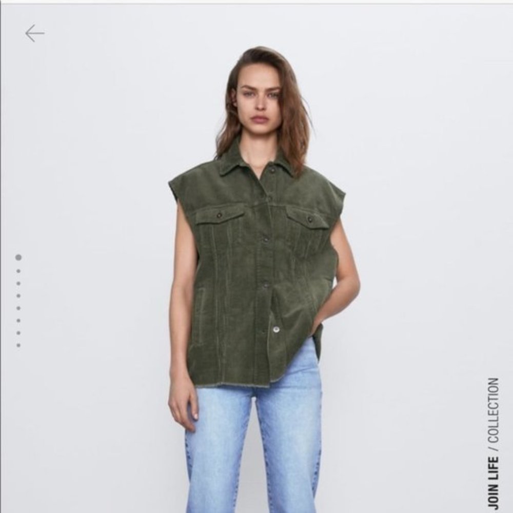 ZARA CORDUROY VEST Green OVERSIZED NWT